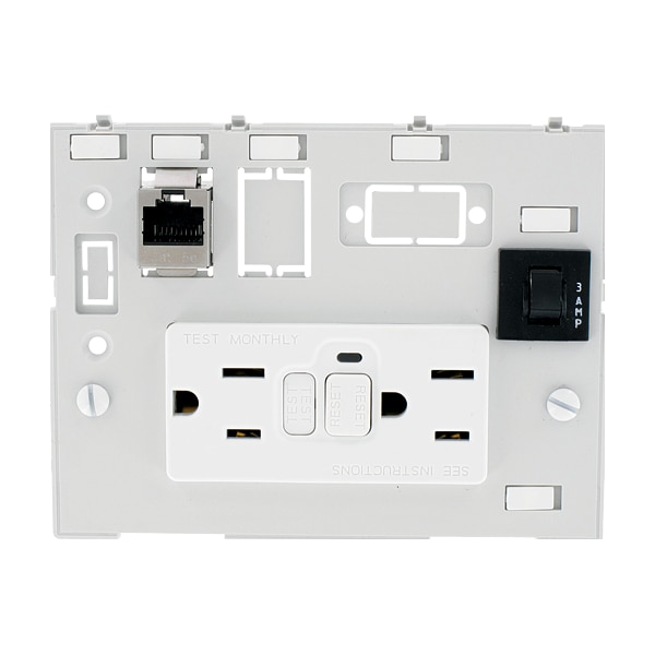 Murrelektronik MODLINK MSDD DBL COMBI INSERT 2XNEMA 5-15, GFCI+1xRJ45 female/female + 1x3A fuse, touch protection 4000-68000-4110000 - main